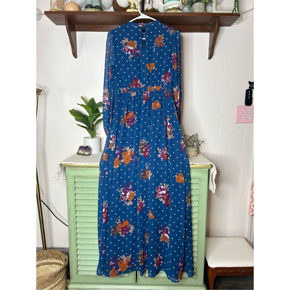Modcloth Women's Floral Print Marvelous Maxi Dress Blue Medium